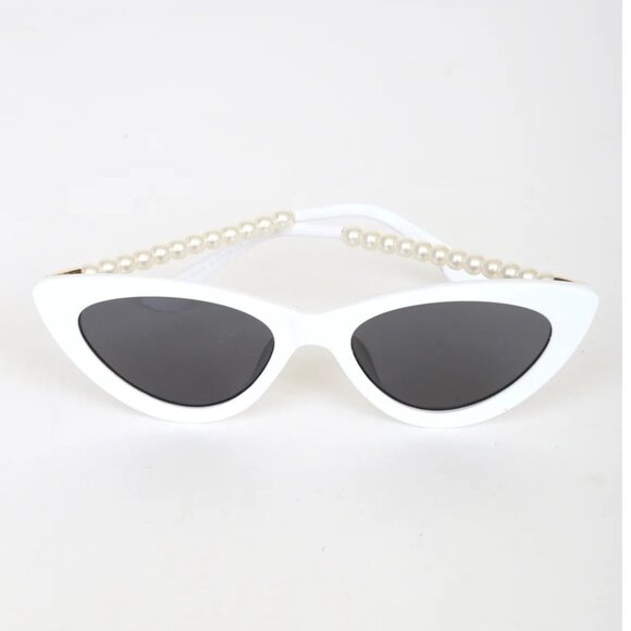 Lulus Pep Talk White Mini Cat-eye Pearl Sunglasses - Picture 2 of 4